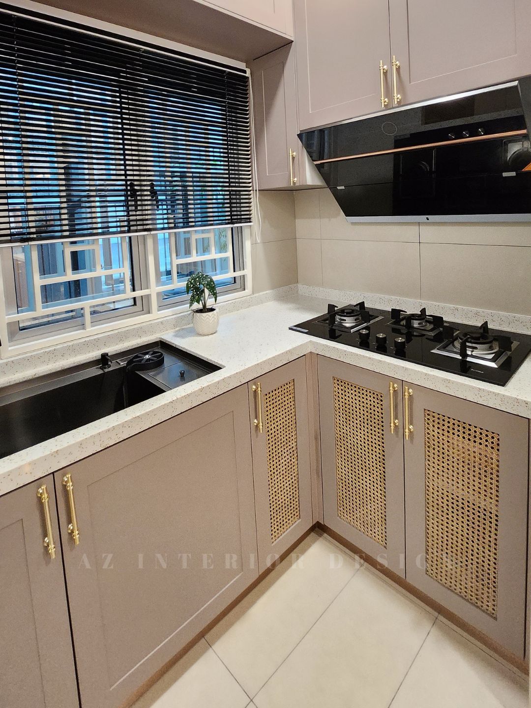 Modern Kitchen Corner With Quartz Countertops And Rattan Cabinetry - AZ ...